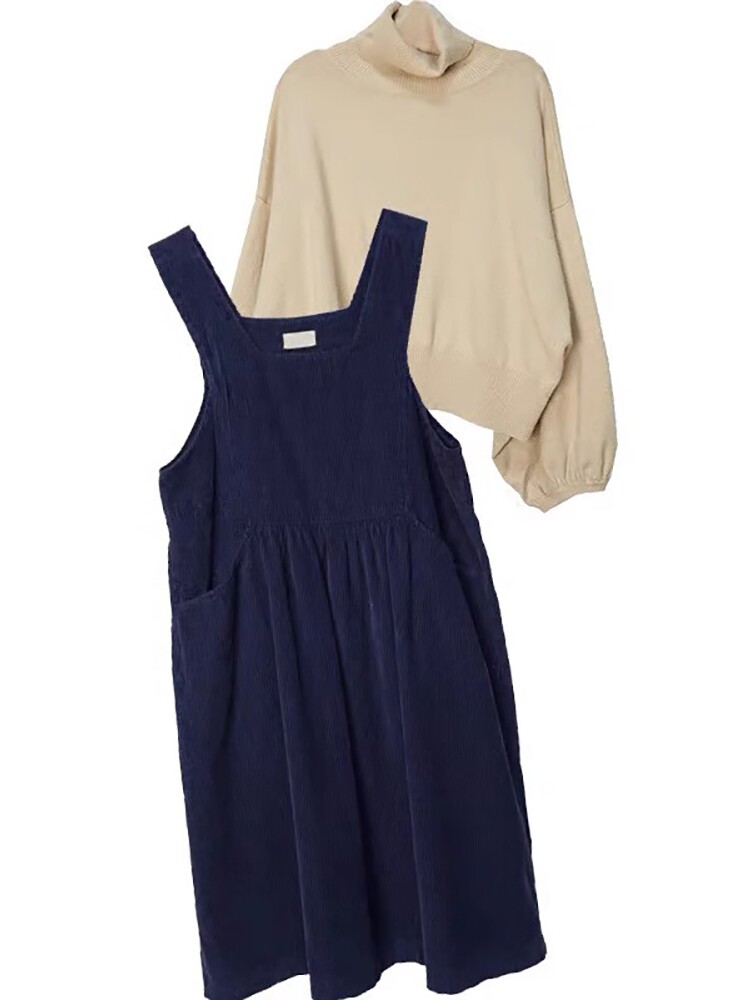 MATERNITY SUIT AUTUMN DRESS HIGH-QUALITY TURTLENECK SWEATER TOP AUTUMN WINTER CORDUROY SLIP DRESS TWO-PIECE SET SPRING AND AUTUMN