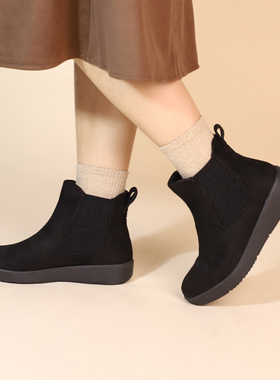 日本休闲短靴女士款平底防滑轻便切尔西靴子女舒适妈妈鞋秋冬1091