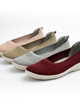 轻便舒适妈妈鞋网面防滑软底一脚蹬健步鞋休闲浅口平底单鞋女1027