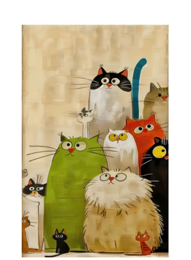 茶几中古风装饰画不含框画芯猫咪艺术画复古宿舍书房海报定制打印
