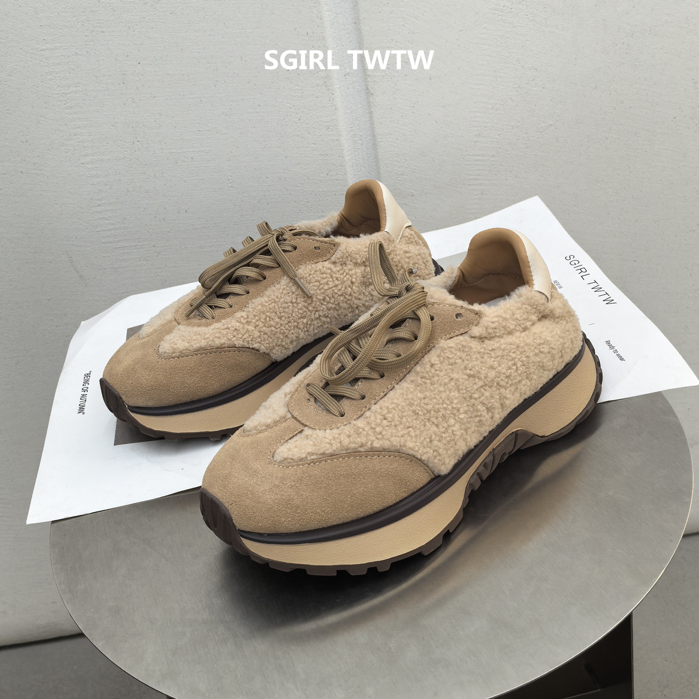 SGIRL真皮加绒保暖时尚老爹鞋女