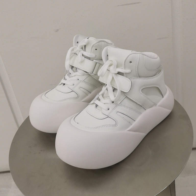 真皮厚底松糕底系带大头高帮鞋女