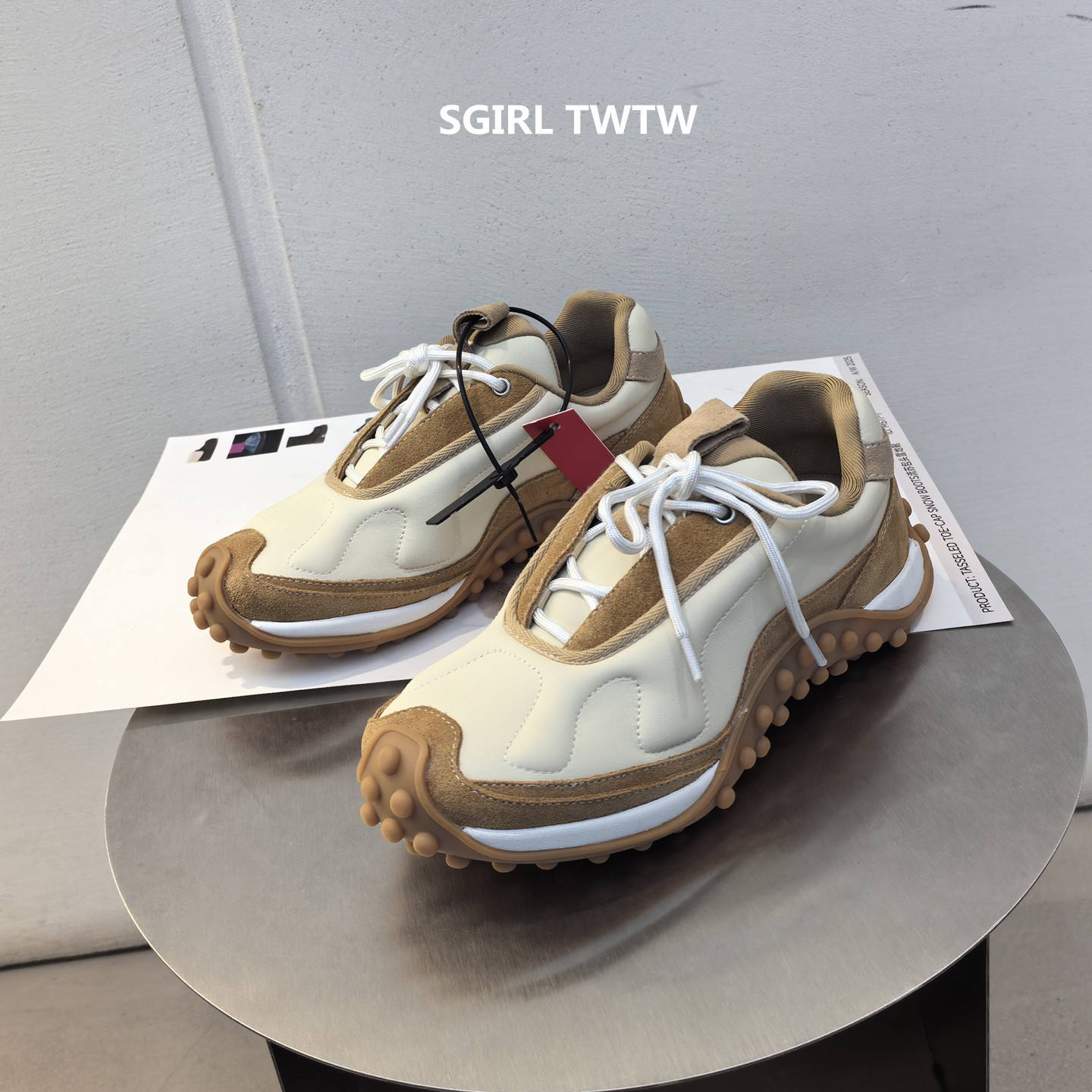SGIRL TWTW2026年春季新款真皮拼色时尚休闲鞋系带阿甘鞋老爹鞋女