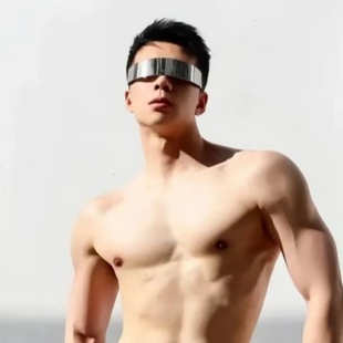 男生发箍时尚 黑色炫彩遮光太阳眼镜派对舞会骑行街拍圆弧遮阳墨镜