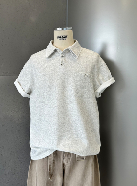 WEERE定制复古双色花纱拼接撞色双领抗皱休闲百搭POLO短袖T恤男