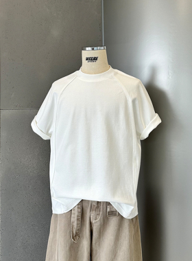 WEERE结构弧形分割连肩袖上衣出芽绳圆领基础百搭短袖T恤