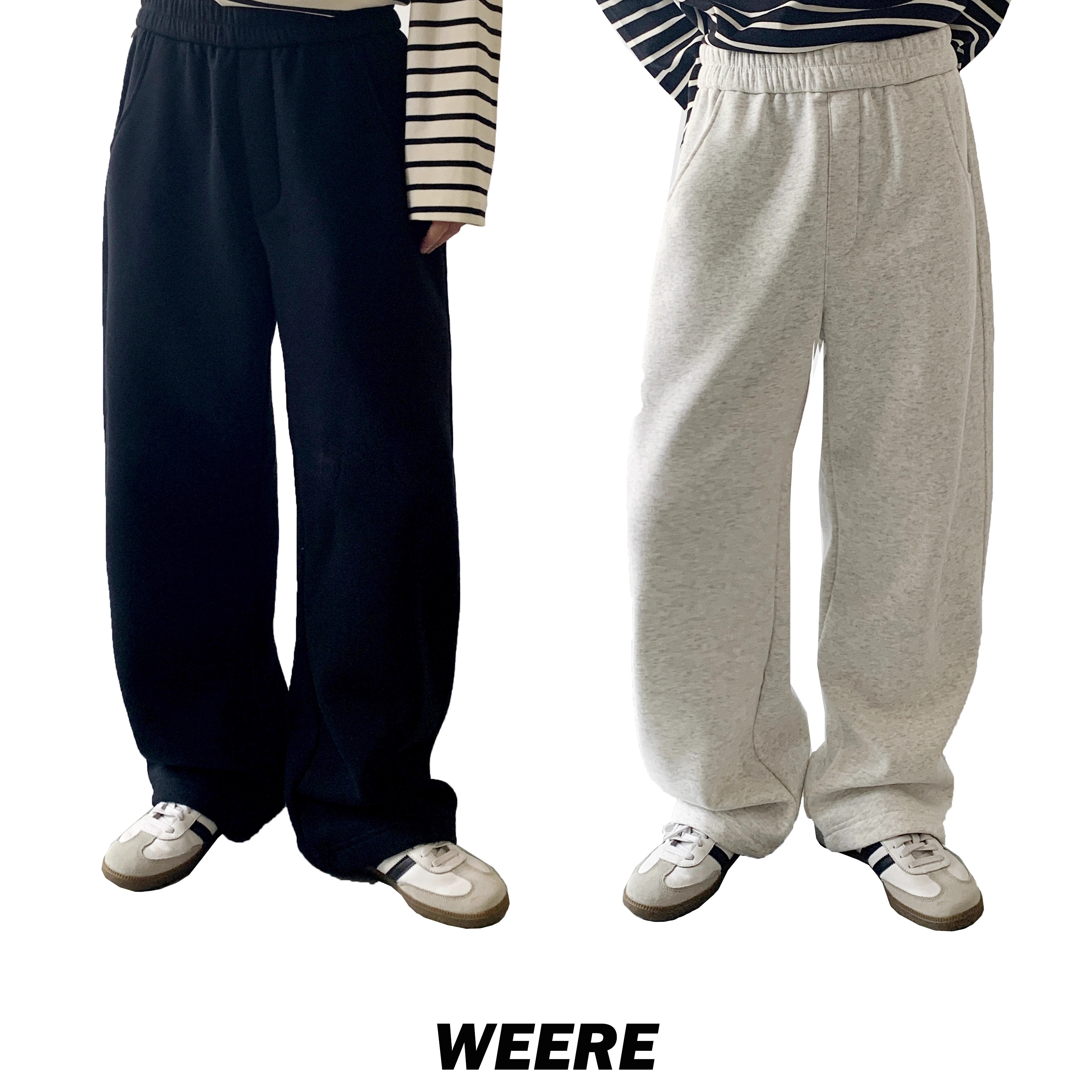 WEERE直筒加绒宽松阔腿卫裤