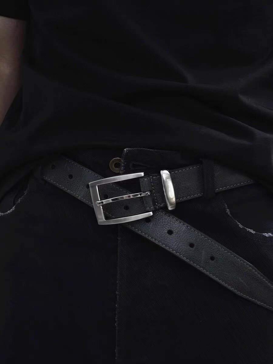 vujade 006系列头层牛皮荔枝纹路针扣腰带休闲百搭cleanfit皮带男