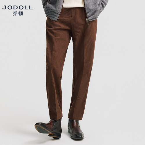 JODOLL/乔顿休闲裤男士灯芯绒半松紧商务深咖色挺括长裤子2026秋