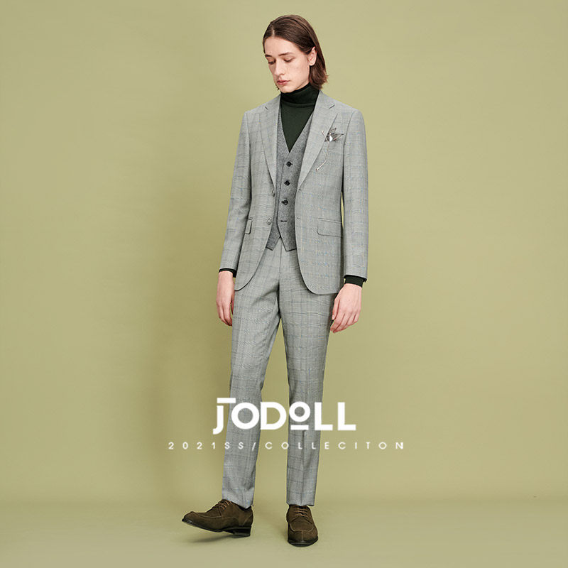 JODOLL乔顿【意大利进口面料】男绵羊毛商务正装修身格子西服套