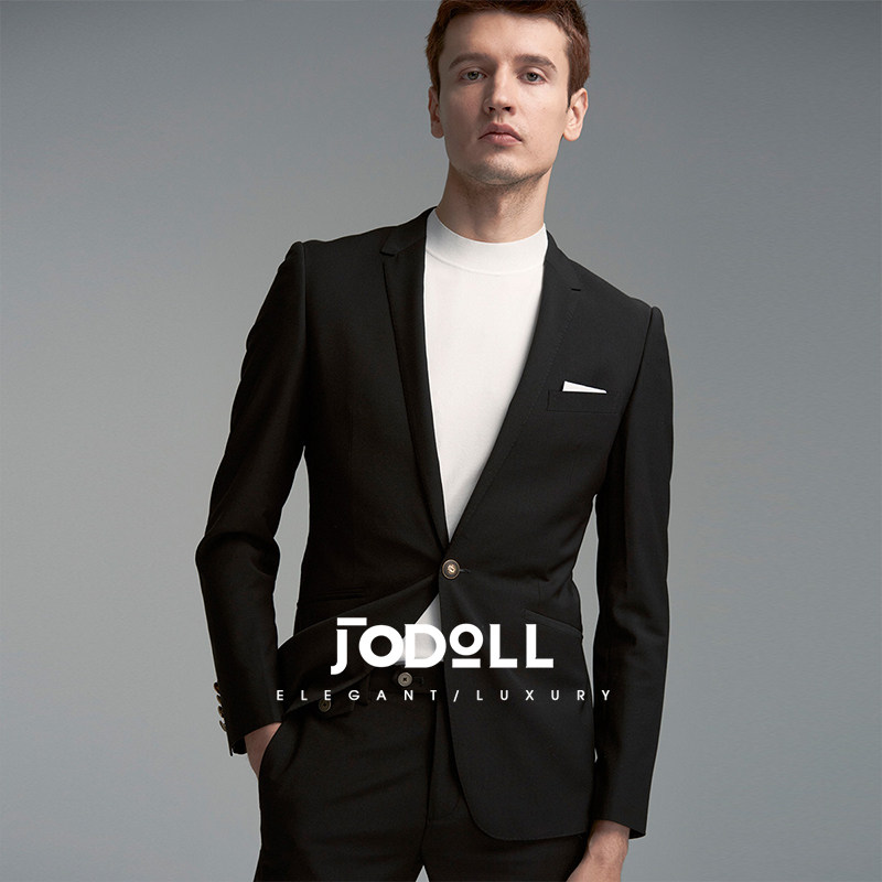 JODOLL乔顿商务百搭黑色西服男士韩版潮流休闲修身羊毛小西装外