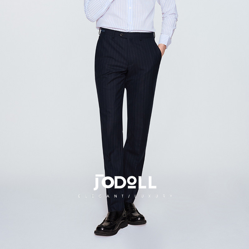 JODOLL乔顿男时尚撞色条纹西裤商务休闲绵羊毛职业修身弹力单西