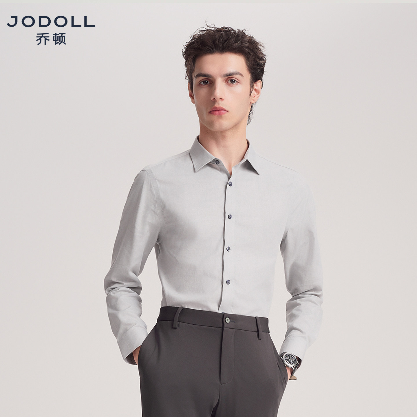 乔顿商务通勤休闲衬衣亲肤混纺透气亚麻面料纯色百搭衬衫