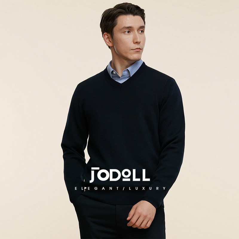 [商场正价款]乔顿男休闲舒适羊毛衫绵羊毛百搭保暖藏青色V领毛衣
