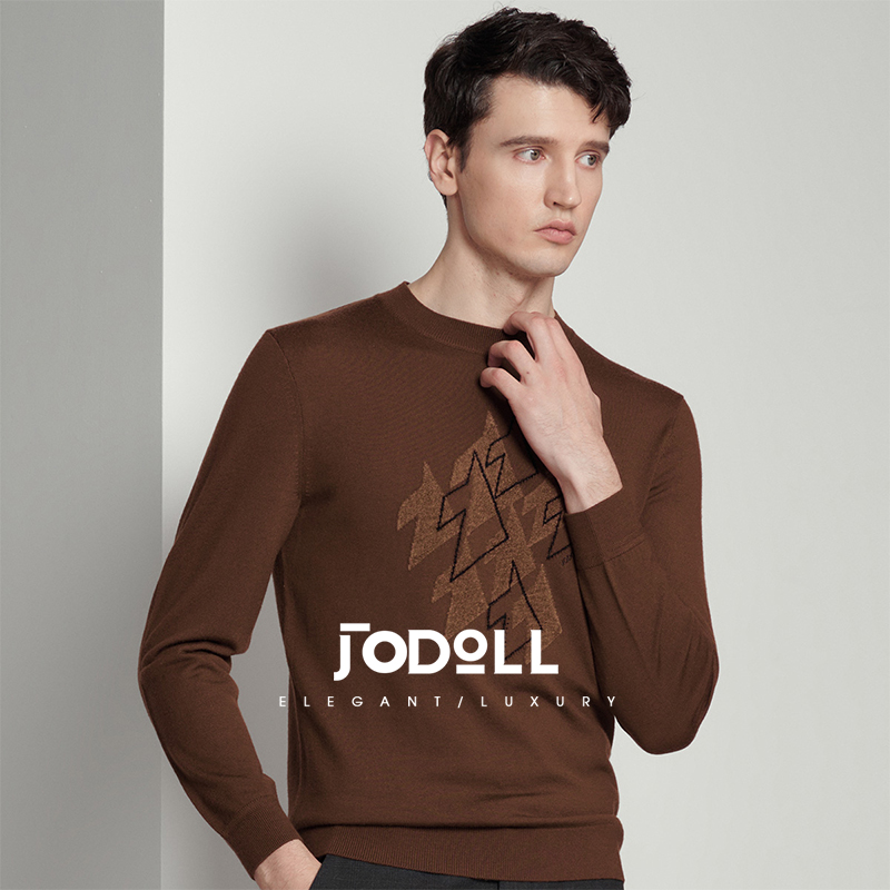 提花羊毛衫JODOLL绵羊毛百搭圆领