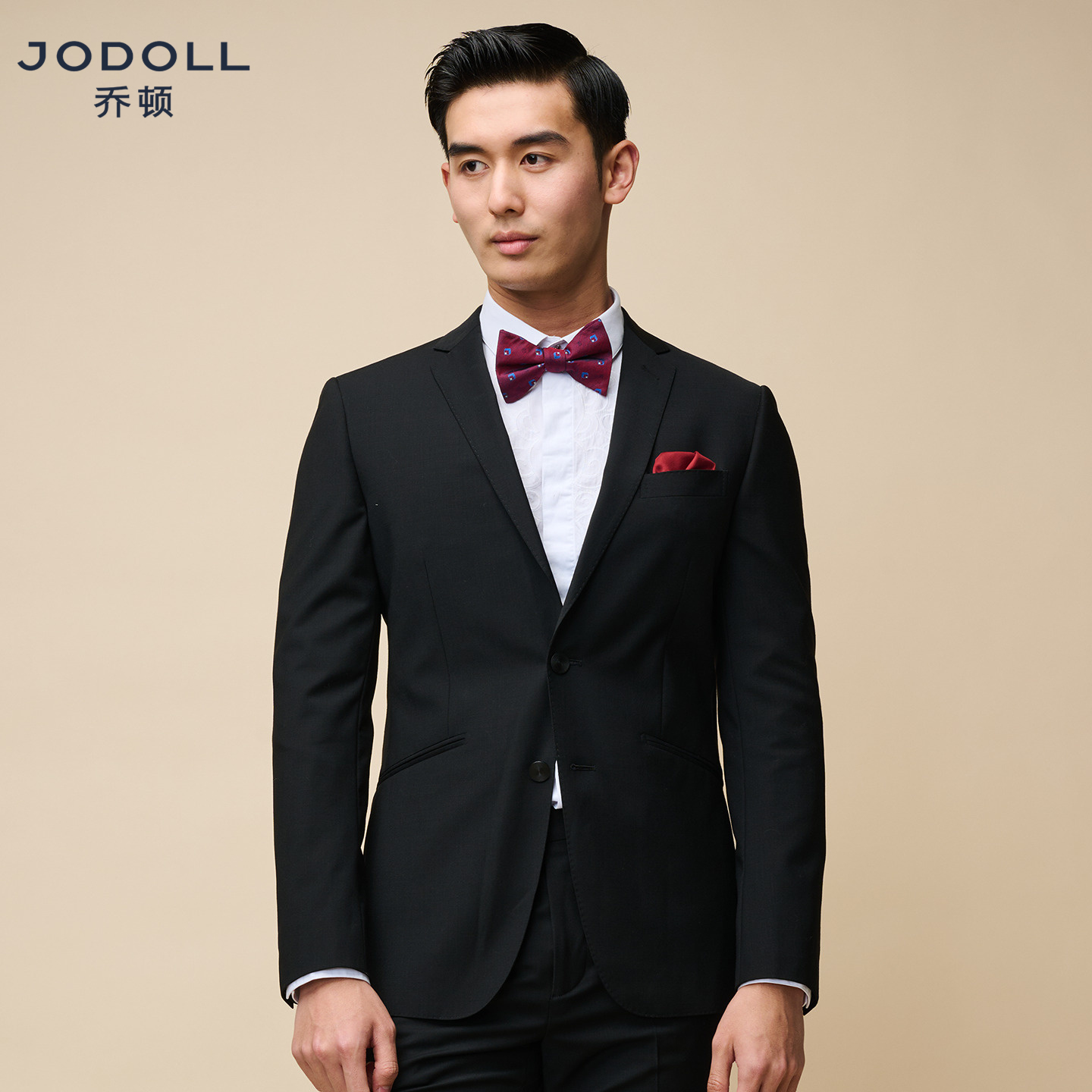 乔顿男商务百搭黑色修身羊毛西服