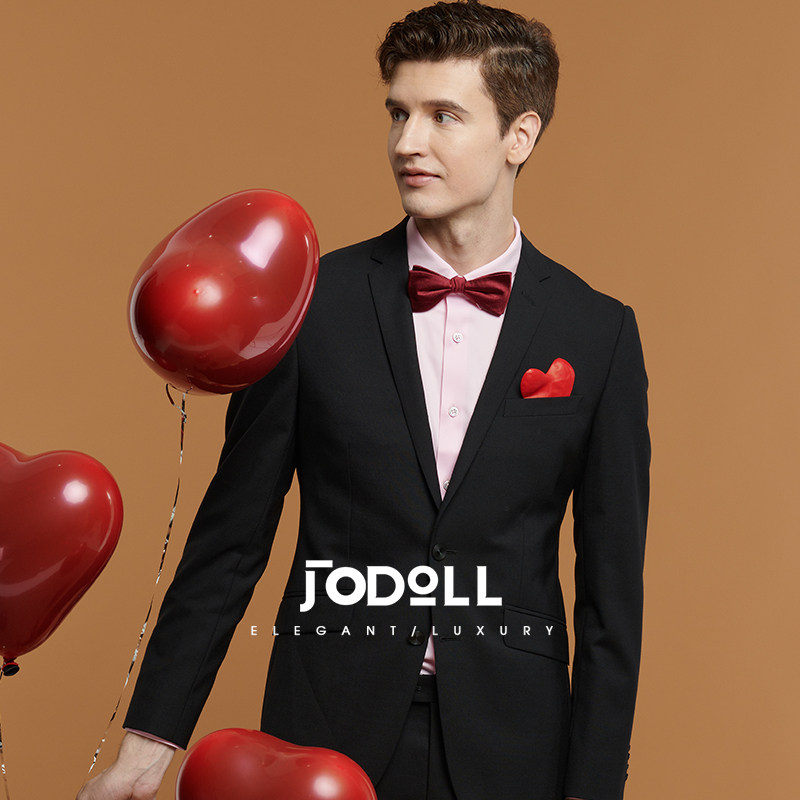 JODOLL乔顿【100%绵羊毛】男小西装商务正装结婚新郎经典黑