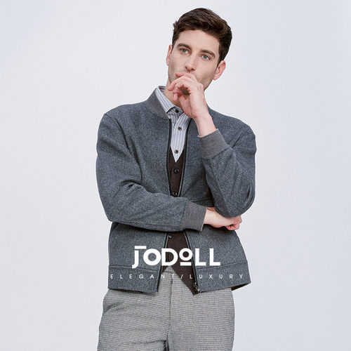 舒适茄克JODOLL绵羊毛棒球领直筒