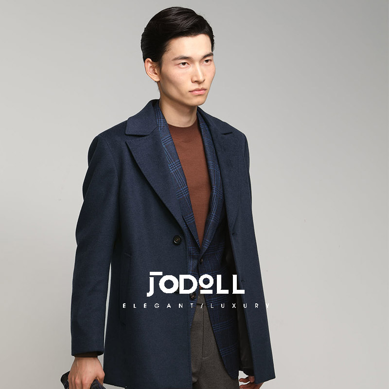 JODOLL乔顿冬季新款男士羊毛大衣潮流商务正装藏青色中长款呢外套