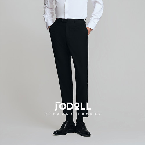 乔顿商务百搭黑色羊毛桑蚕丝西裤