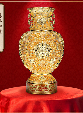 朱炳仁铜 莲年如意花丝花瓶客厅玄关装饰摆件中式礼物乔迁开业