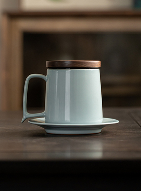 守藏·汝山明 抱朴汝瓷茶具套装 办公喝茶四件套天青釉色开片冰裂