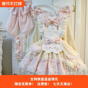 甜茶少女软萌lolita洛丽塔蕾丝蓬蓬连衣裙蝴蝶结小猫围裙蓝粉猫咪