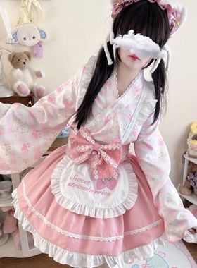 可爱原创设计春秋Lolita原创洛丽塔洋装日系女仆改良粉红连衣裙