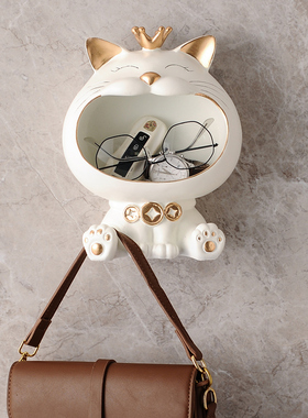招财猫进门口入户壁挂口罩钥匙收纳摆件玄关装饰品创意免打孔挂钩