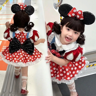 女童米奇cos衣服女宝米妮洛丽塔公主裙迪斯尼儿童多巴胺穿搭裙子