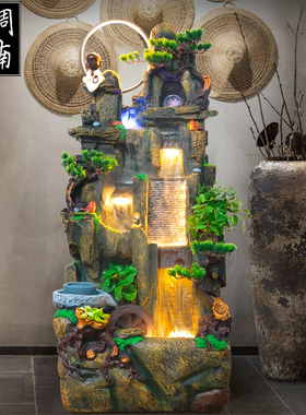 中式风禅意客厅树脂造景招财假山