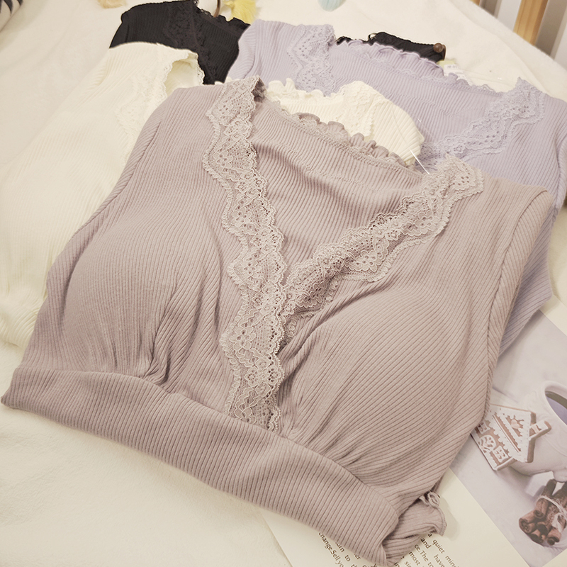 日单纯棉哺乳上衣免穿文胸交叉开口九分袖喂奶衣