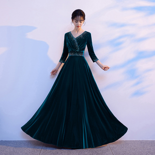 2026新款金丝绒秋冬大合唱团演出服女长裙气质高端大气主持人服装