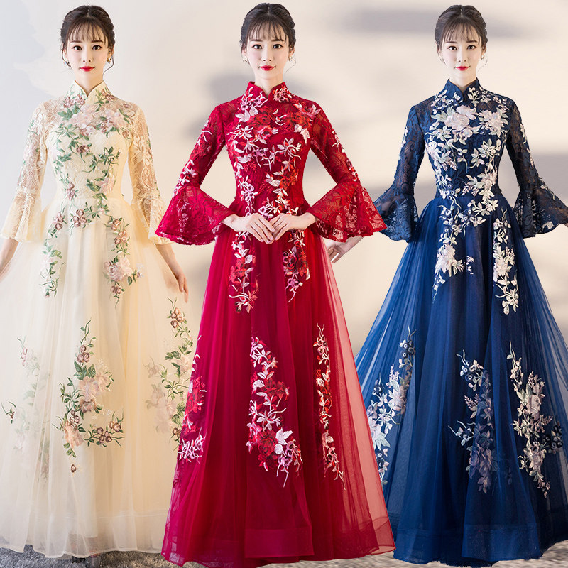 合唱团演出服女长裙长款修身优雅年会主持婚礼宴会晚礼服气质显瘦