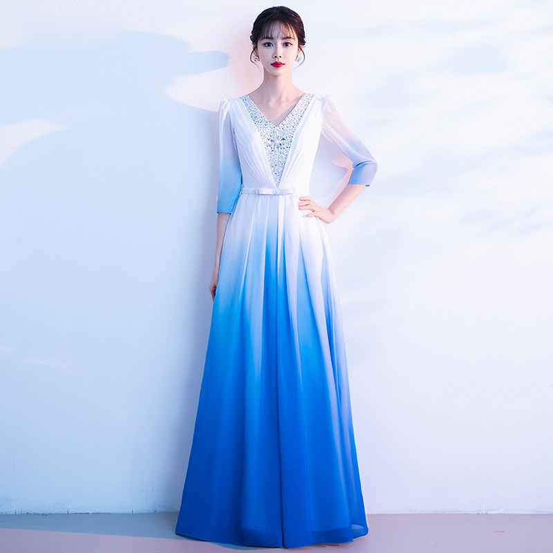 大合唱团演出服女长裙2025新款中老年演出服礼仪小姐礼服大码学生