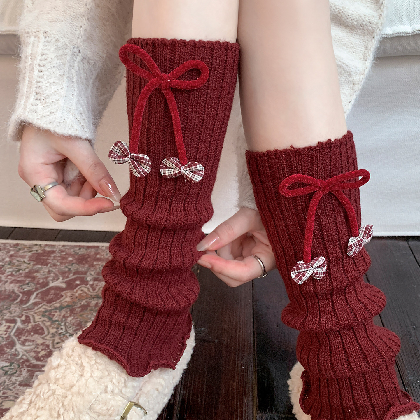 新年红色袜套女日系jk少女甜美蝴蝶结腿套秋冬可爱圣诞节堆堆腿套,女士内衣/男士内衣/家居服,中筒袜,淘宝优惠券,粉丝福利购,淘宝优惠卷