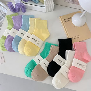 夏天薄款 学院风ins简约百搭棉袜纯色条纹短筒袜 糖果色短袜女韩版