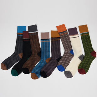 小众设计撞色拼色夏季 玻璃丝袜子女中筒袜卡丝复古条纹小腿袜 薄款