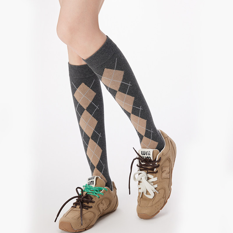 韩版复古菱格小腿袜女春秋ins潮日系学院风jk及膝袜黑灰色长筒袜,女士内衣/男士内衣/家居服,长筒袜,淘宝优惠券,粉丝福利购,淘宝优惠卷