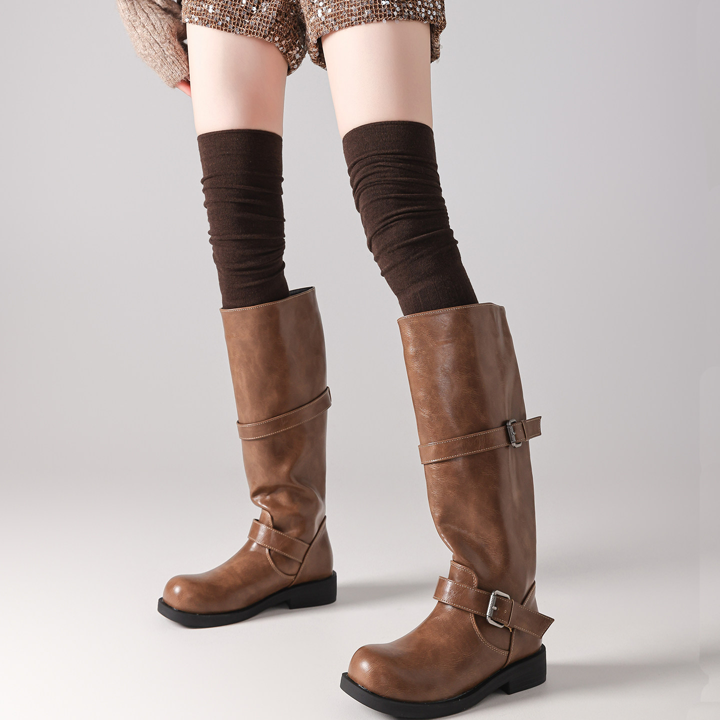 灰色过膝袜子女春秋韩系穿搭显瘦竖条纹长筒袜冬厚款堆堆袜配长靴,女士内衣/男士内衣/家居服,长筒袜,淘宝优惠券,粉丝福利购,淘宝优惠卷