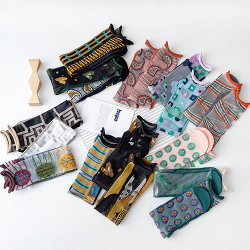 复古不对称卡丝袜女中筒袜薄款