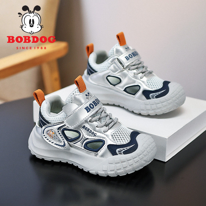 巴布豆男童运动凉鞋夏季新款网面透气男孩子小学生儿童包头框子鞋