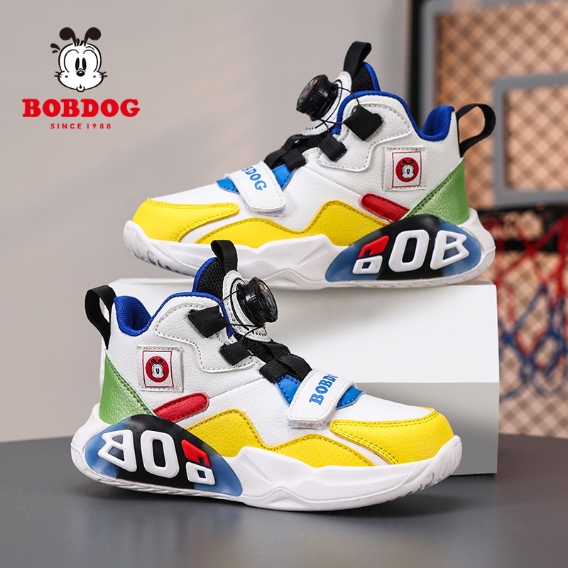 巴布豆童鞋男童运动鞋2026春秋新款鞋子皮面高帮儿童篮球鞋秋冬款