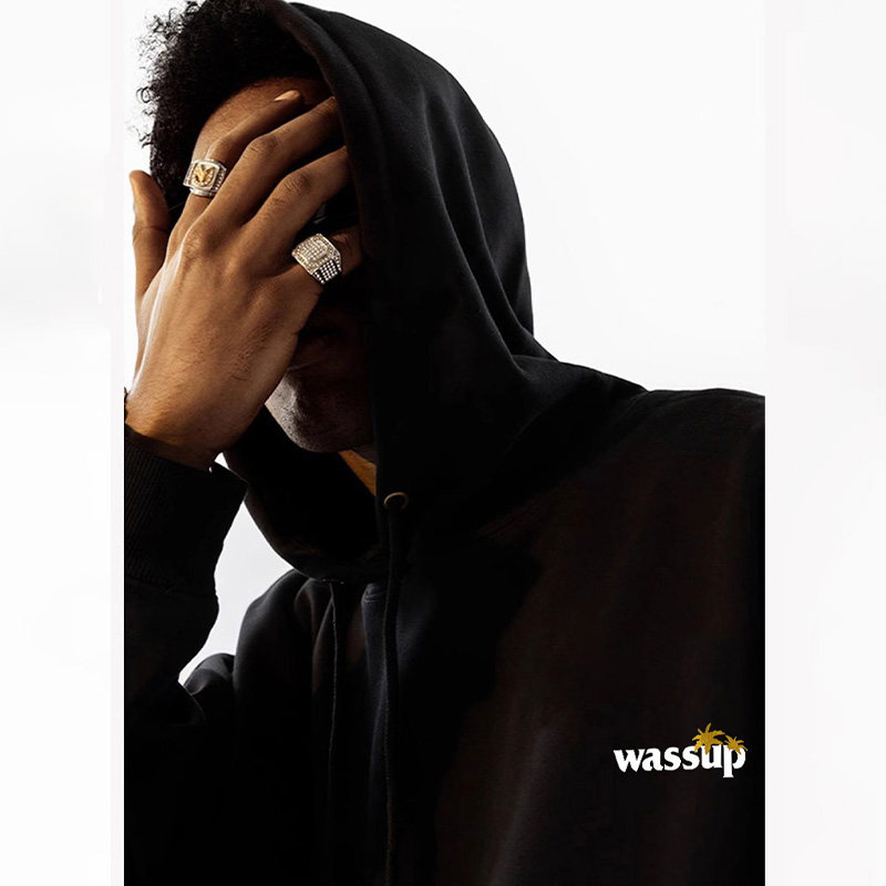 WASSUP美式高街重磅连帽卫衣男春秋2025新款日落图宽松情侣上衣