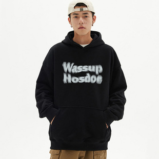 WASSUP国潮重磅纯棉连帽卫衣男2025秋冬新款加绒加厚情侣装宽松女