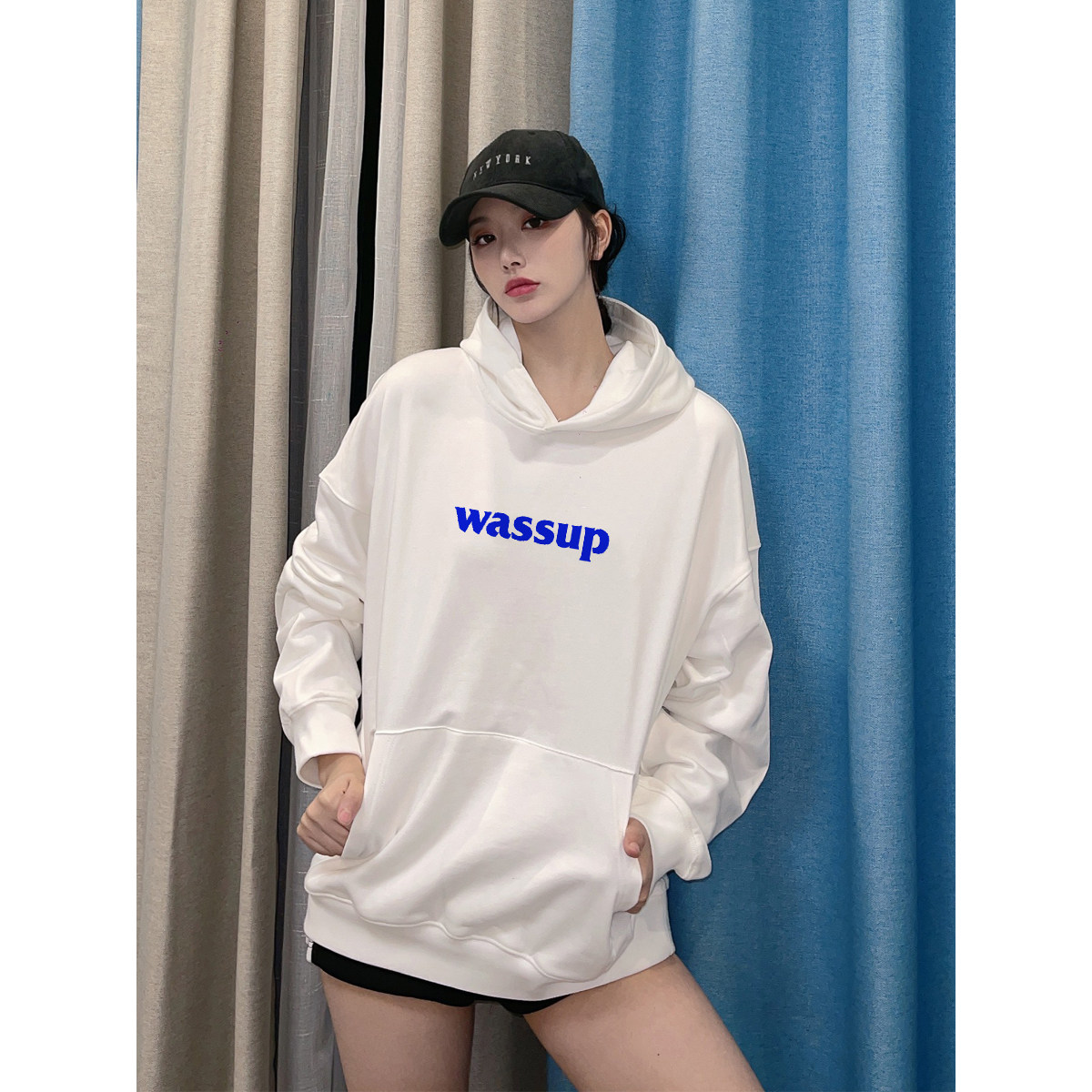 wassup国潮高街纯棉连帽卫衣男秋冬季宽松加绒加厚情侣重磅外套女