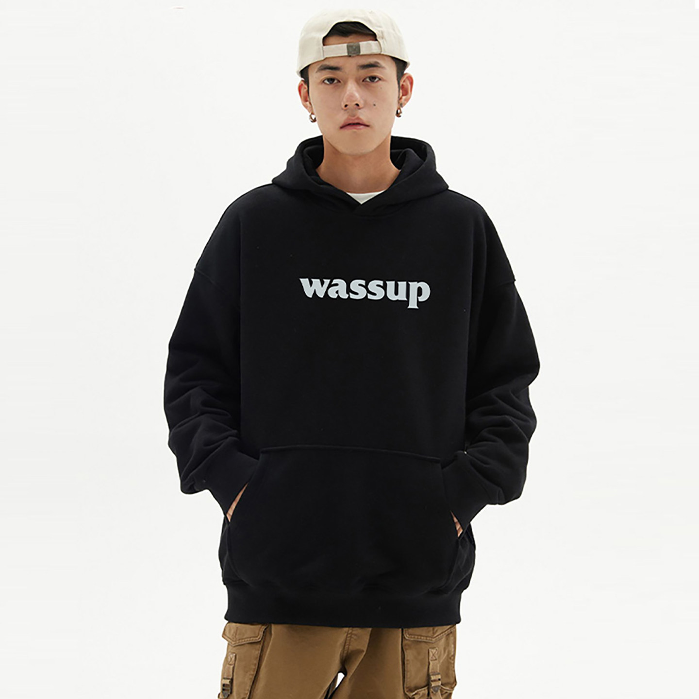 WASSUP国潮卫衣男连帽秋冬加绒加厚美式情侣宽松纯棉潮牌高街重磅
