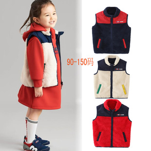 秋冬新款miki男女童加绒马甲加厚摇粒绒背心儿童羊羔毛马甲秋冬装