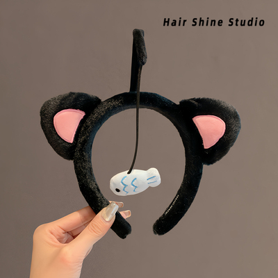 创意小猫钓鱼发箍可爱猫耳朵卡通头饰少女心卖萌拍照发卡搞怪头箍