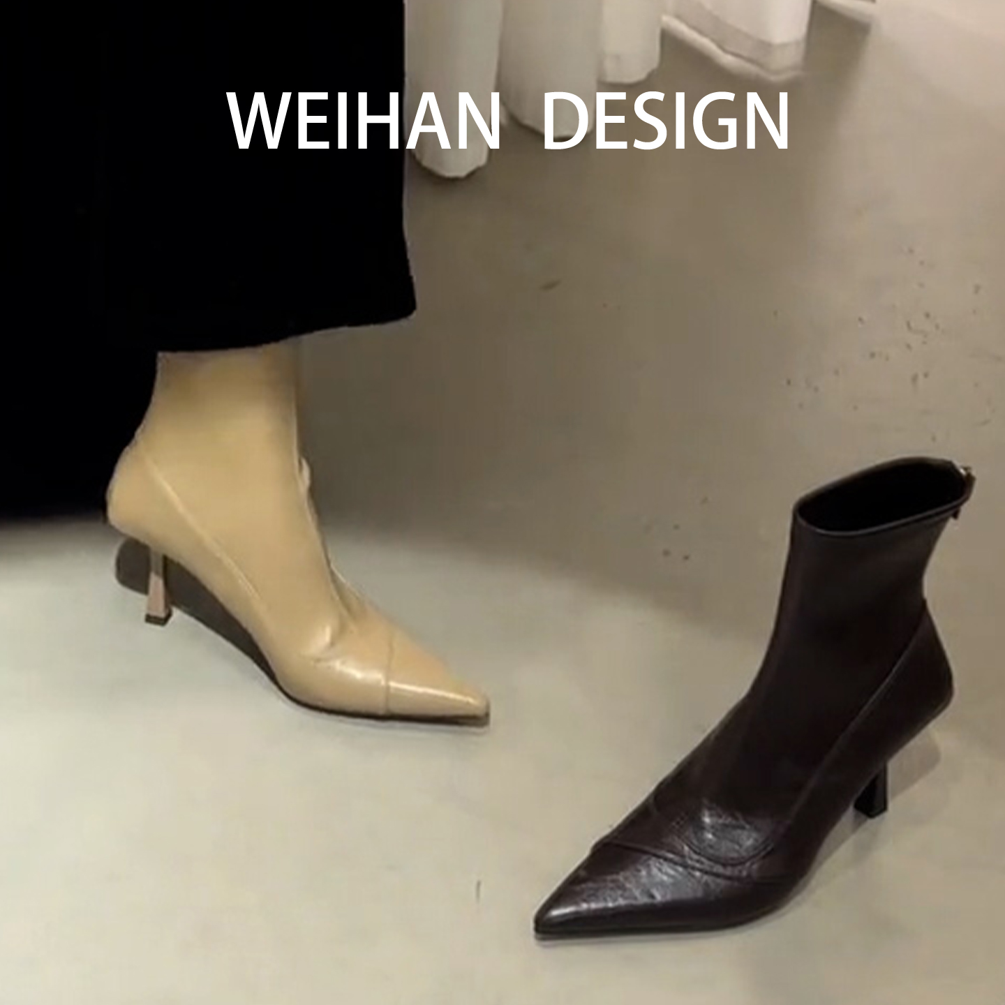 羊皮版！尖头短靴女细跟后拉链